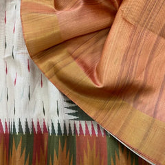 Elegant Cream Ikat Style Tushar Silk Saree with Multicolor Border & Rich Pallu