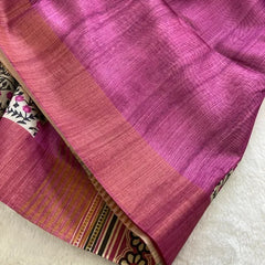 Elegant Black & Maroon Tushar Silk Saree with Floral Border & Striped Contrast Pallu