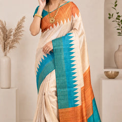 Premium Tussar Silk Printed Saree with Contrast Pallu