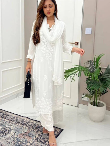 White Chikankari Kurta Set