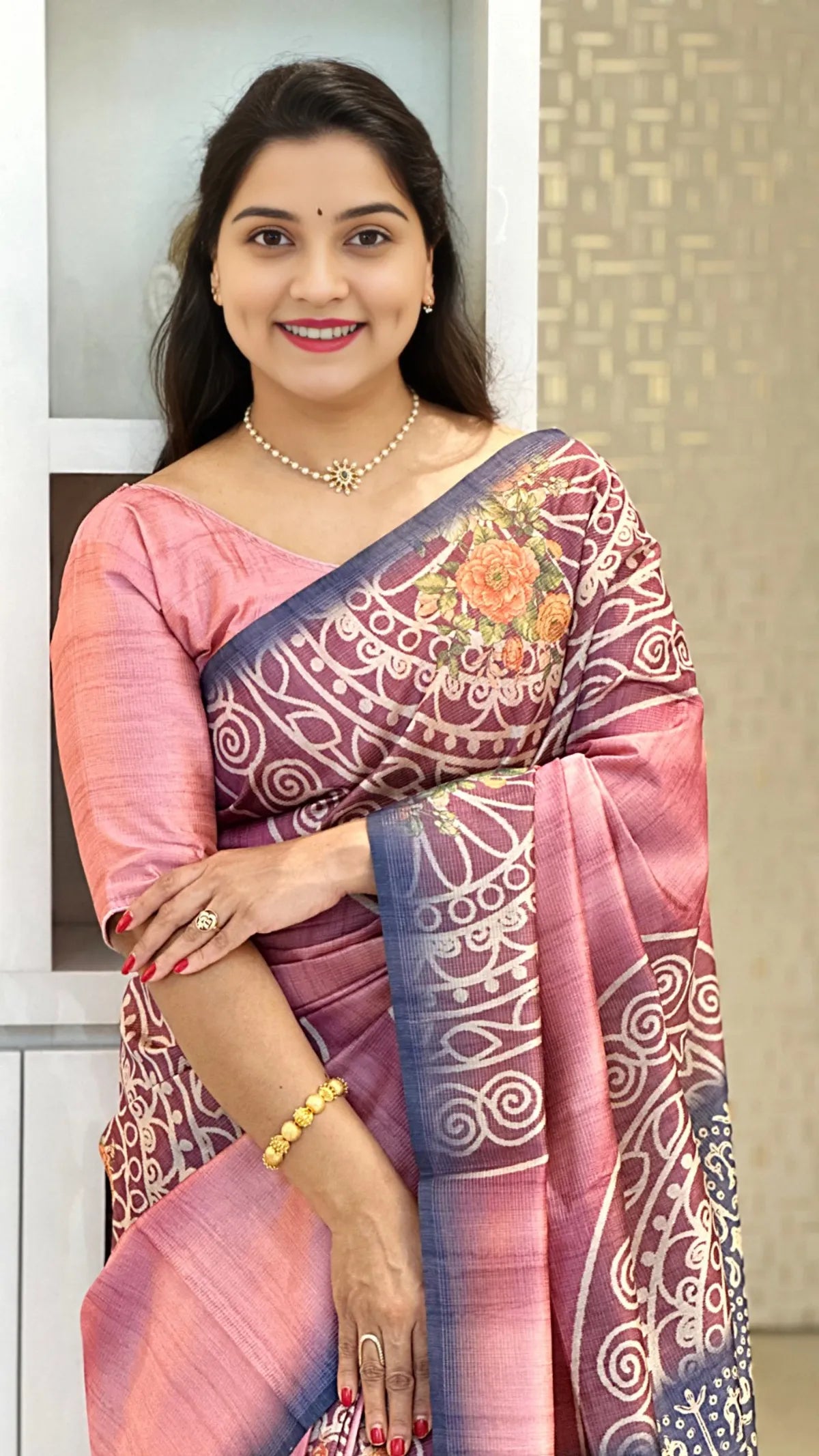 Soft Tussar Silk sarees with Beautiful Print With Attractive Zari Line Saree And Print Blouse With Tassels